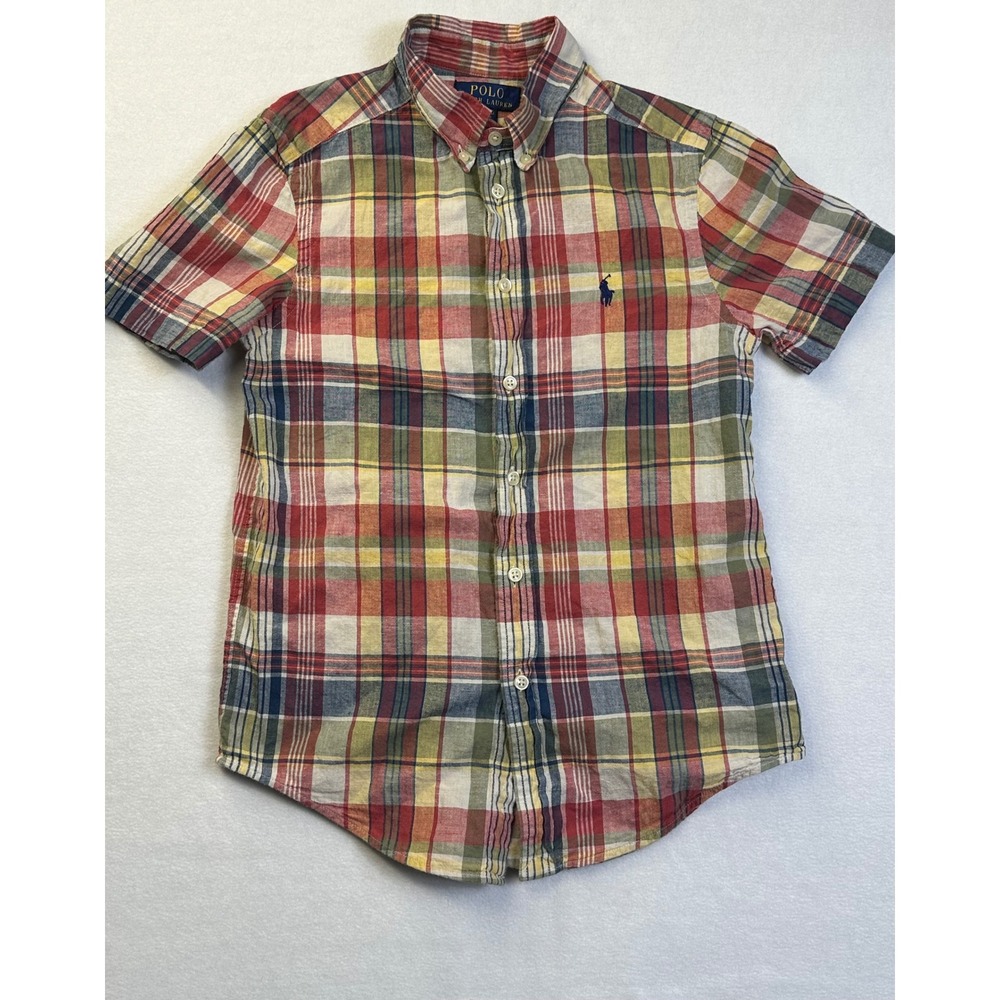 Polo Ralph Lauren Kids Boys M 10-12 Plaid Short Sleeve Button Down Shirt Red